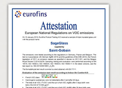 SageGlass Attestation for EU Regulations on VOC Emissions