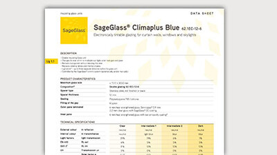 SageGlass climaplus blue information sheet. 